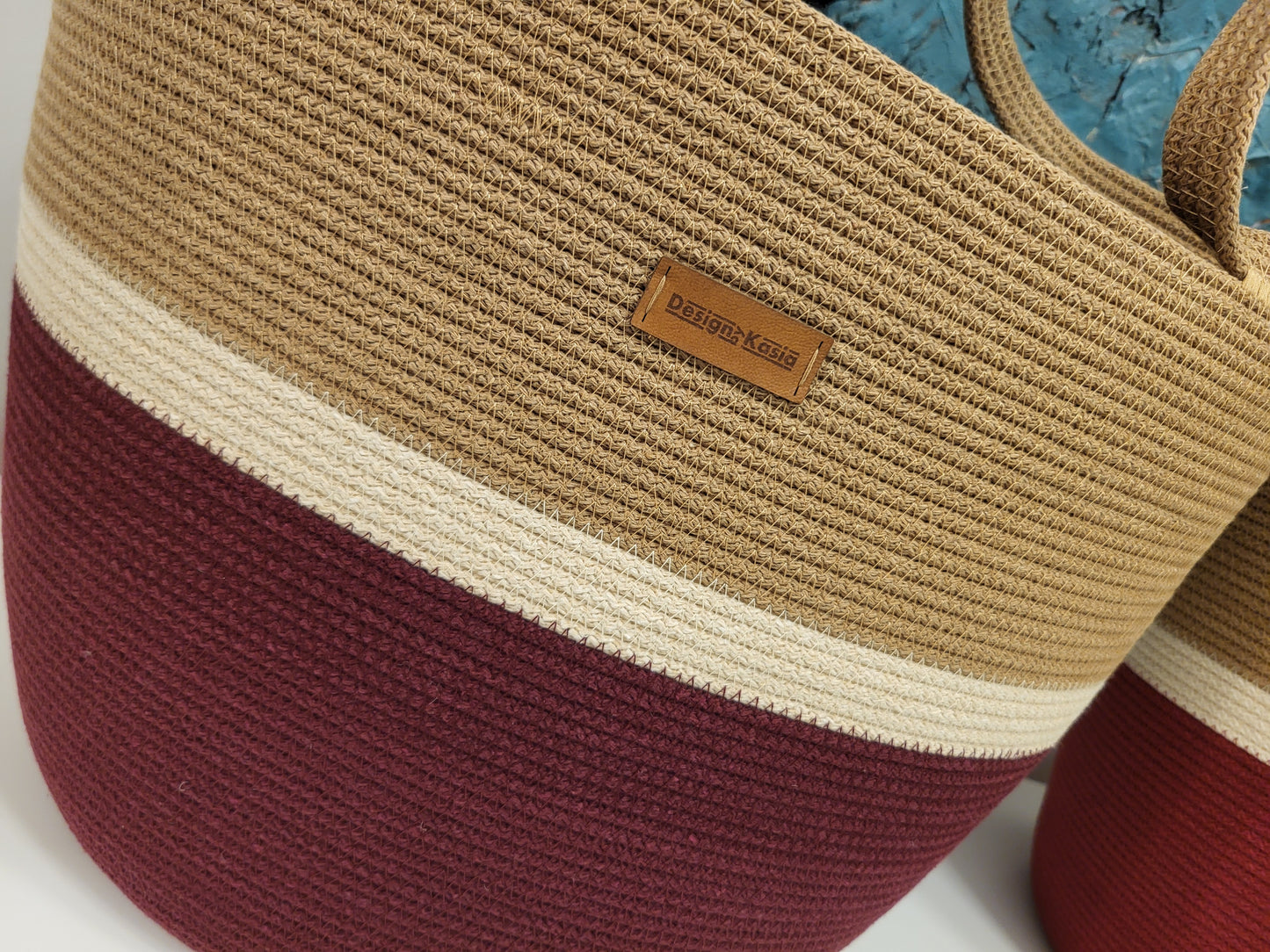 City Bag. Burgundi & rå bomull & karamell.