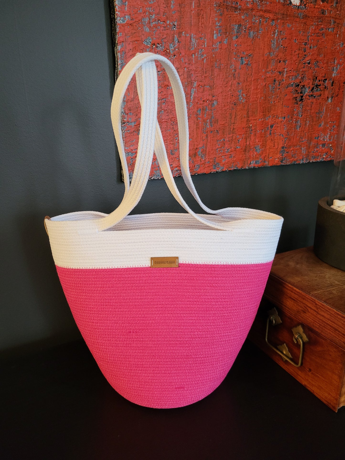 City Bag. Biskopsrosa och vit.