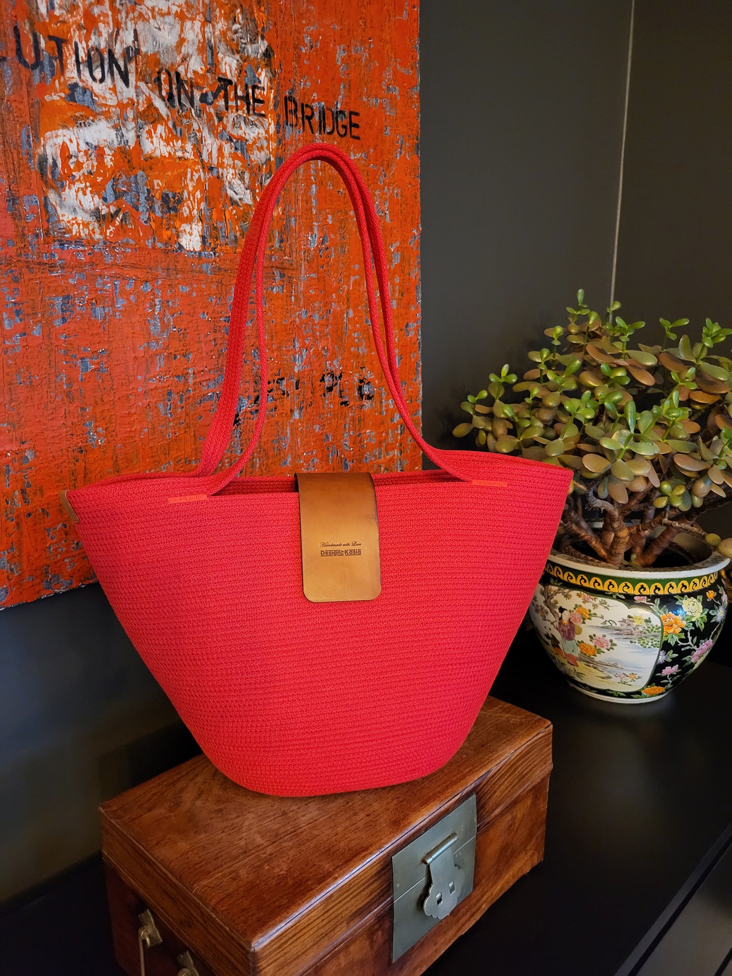 City Bag med läderspänne, Röd
