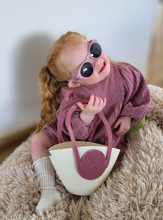 Barnväska mini - Vit med rosa snurr