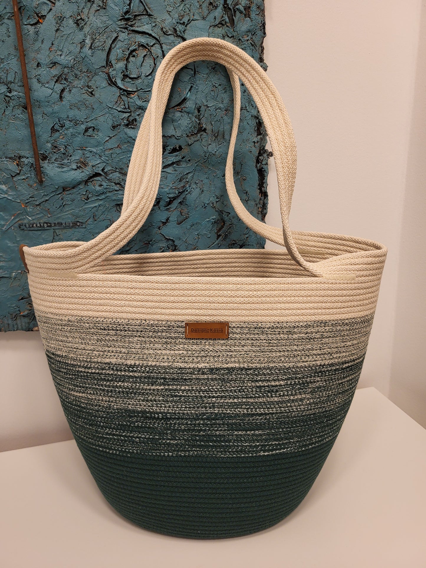 City Bag ombre. Buteljgrön & rå bomull.