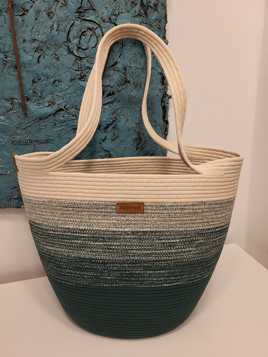 City Bag ombre. Buteljgrön & rå bomull.